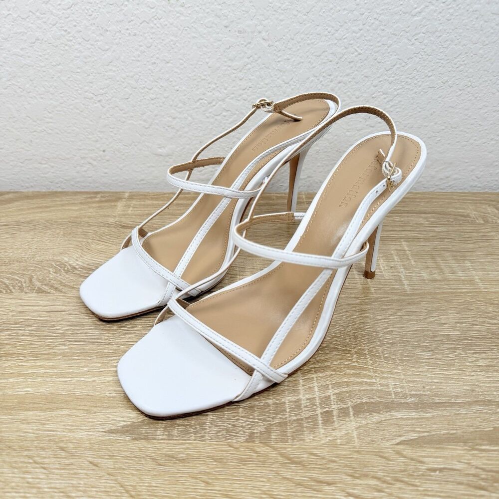 Reformation Isabelle Heel Sandal Sz 7.5 White Leather Slingback Party Minimalist